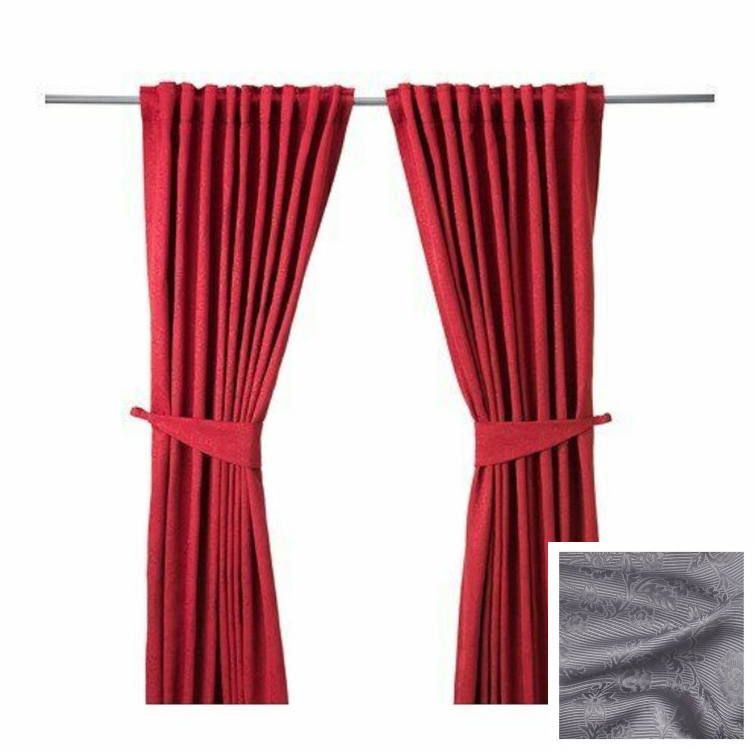 IKEA Blekviva Red CURTAINS with Tie-Backs 98