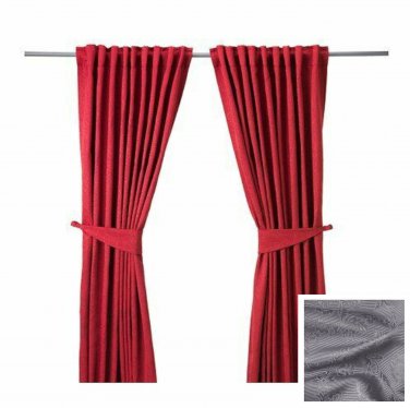 IKEA Blekviva Red CURTAINS with Tie-Backs 98" Jacqiard Floral Drapes Anita