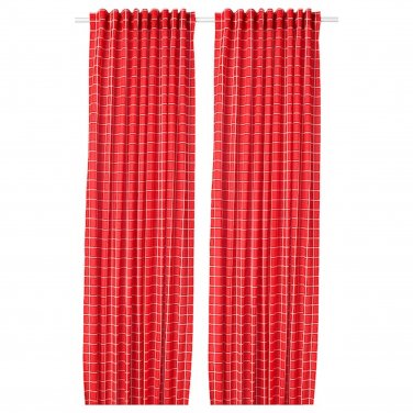 IKEA Rosalill CURTAINS Drapes RED White GRID Line Squares 2 panels marmorblad