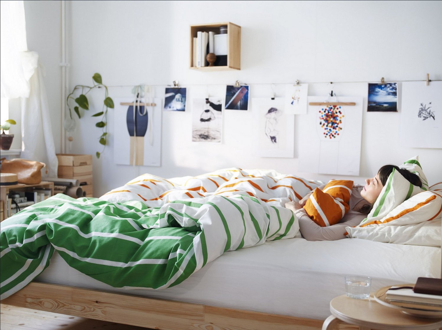 IKEA Tuvbracka TWIN Duvet COVER Pillowcase Set GREEN White Stripe TUVBRÄCKA