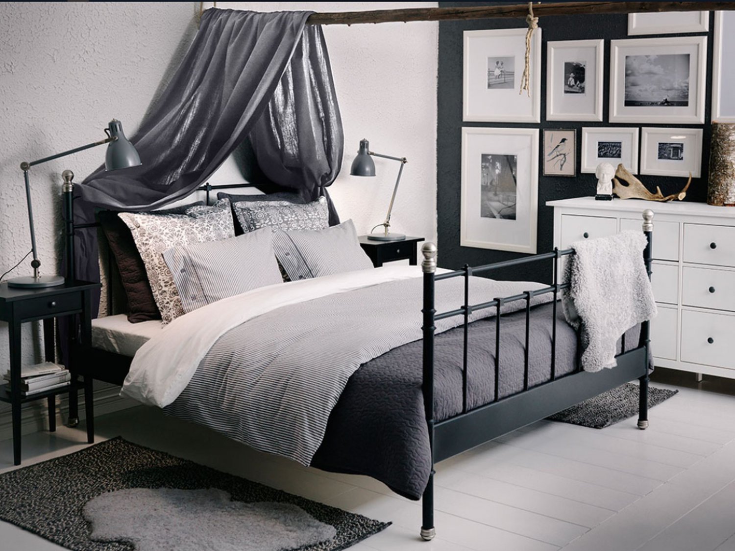 IKEA Nyponros KING Duvet COVER Set TICKING STRIPES GRAY Yarn Dyed SOFT