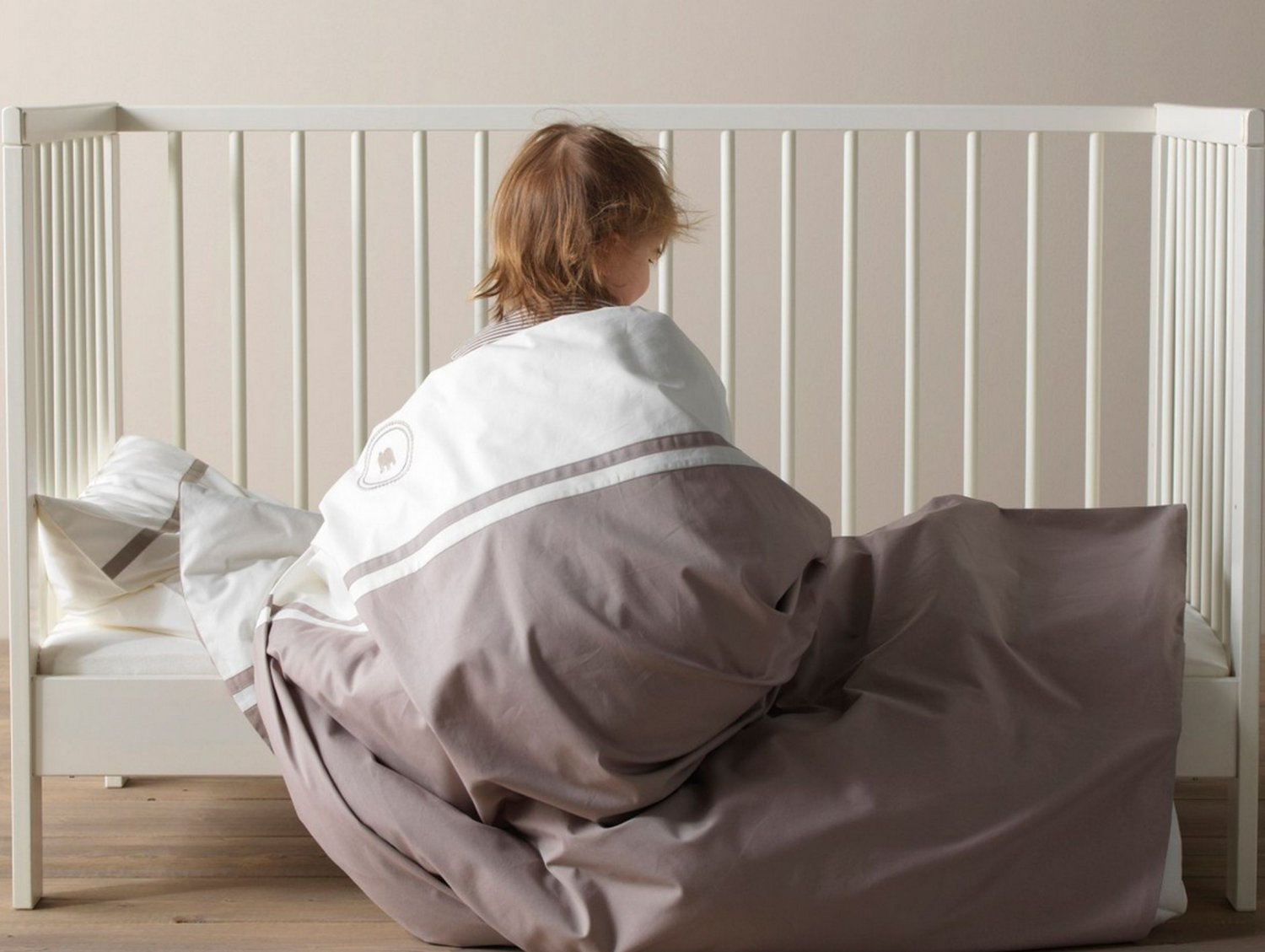 IKEA Charmtroll CRIB Duvet COVER Pillowcase SET Beige White Greige