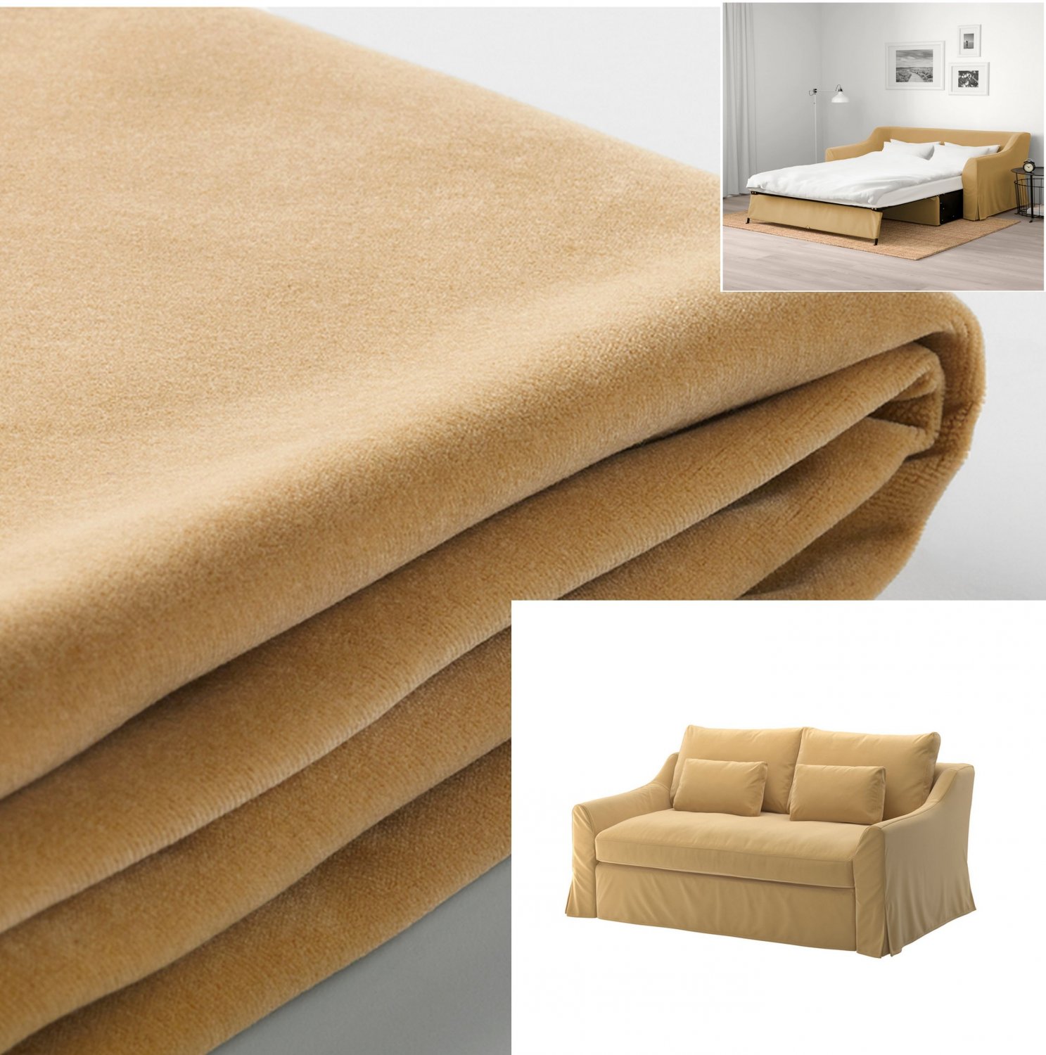IKEA Farlov Sofa Bed SLIPCOVER Sleeper Sofa Cover Djuparp YellowBeige