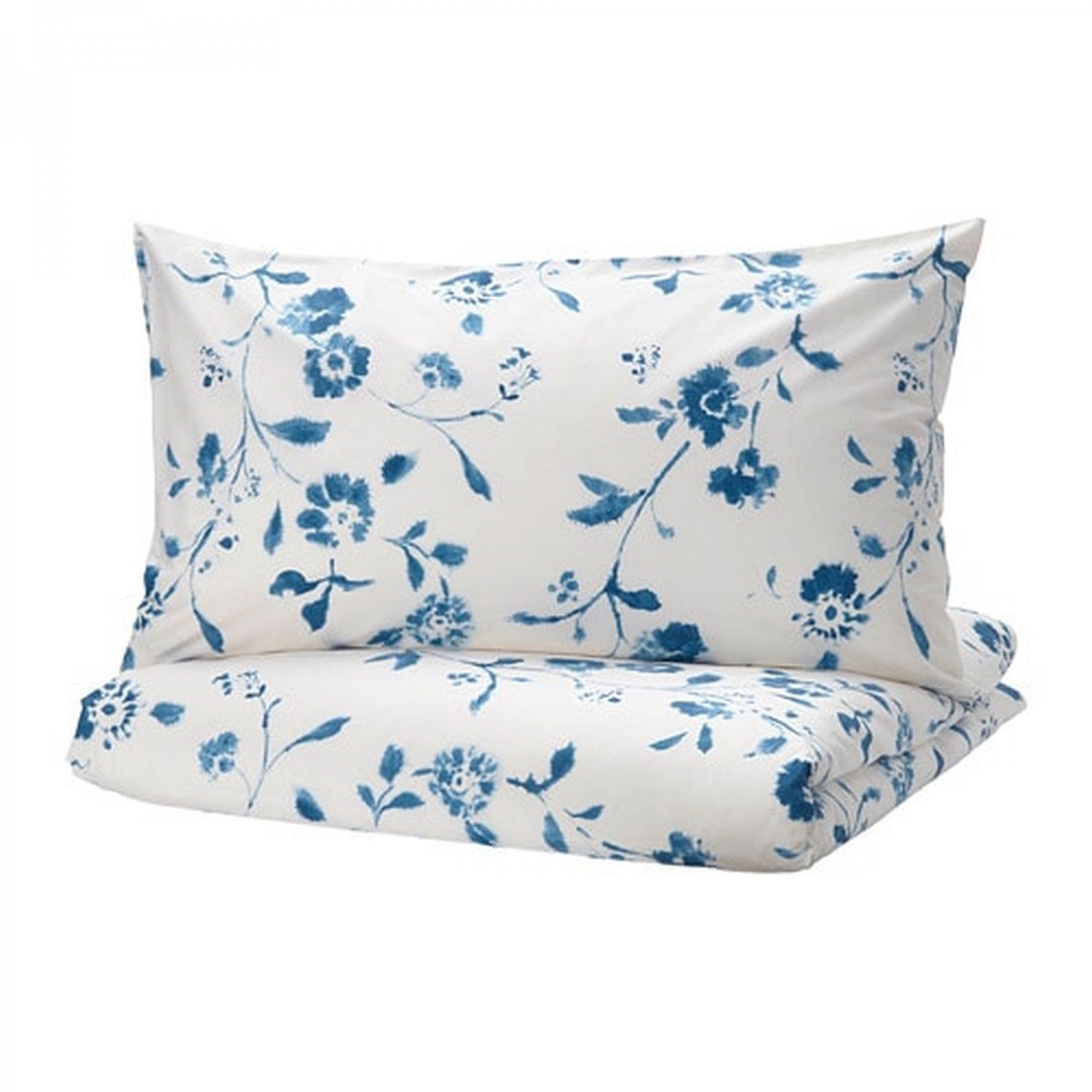 IKEA Blagran QUEEN Full Duvet COVER Pillowcase Set BLUE White Floral Flowers BLÅGRAN New