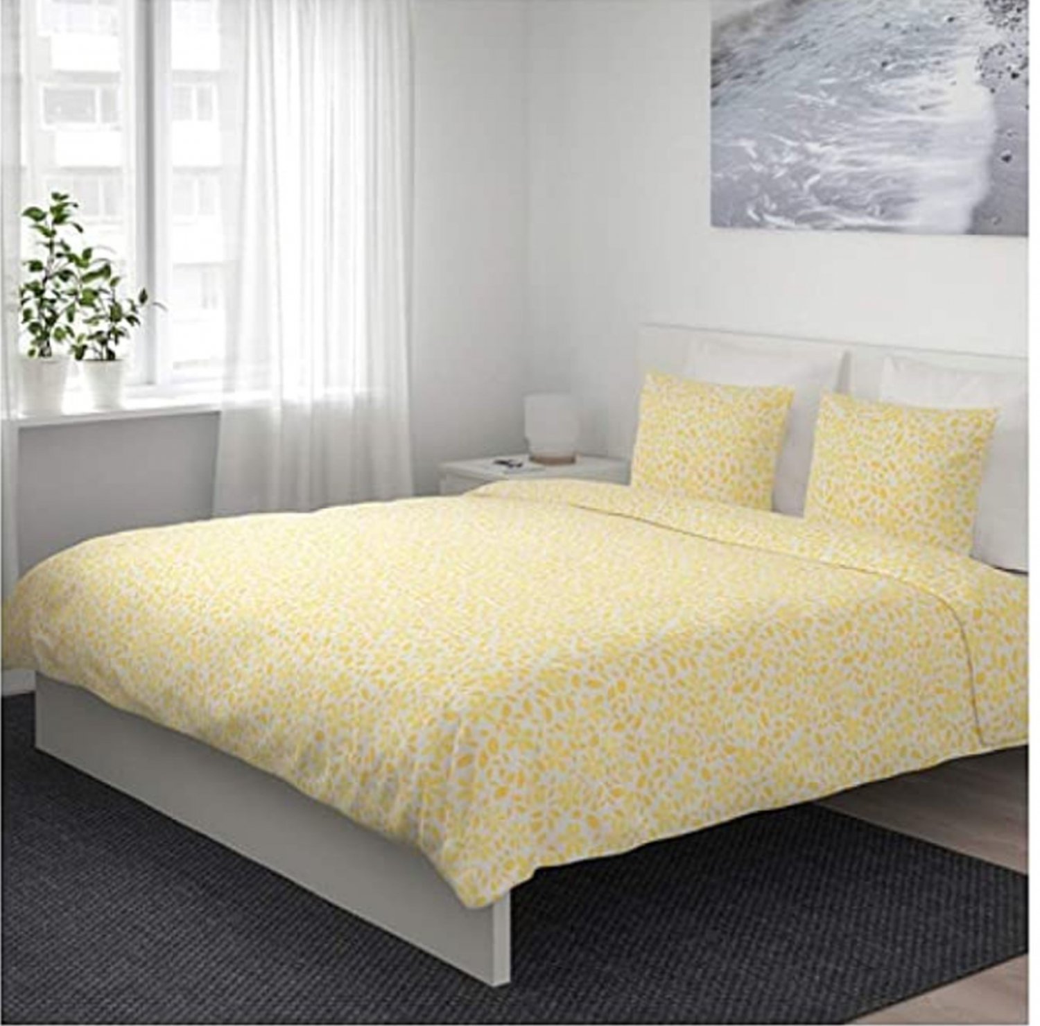 IKEA Juvelblomma QUEEN Full Duvet COVER Pillowcases Set YELLOW Bold Floral Flowers New