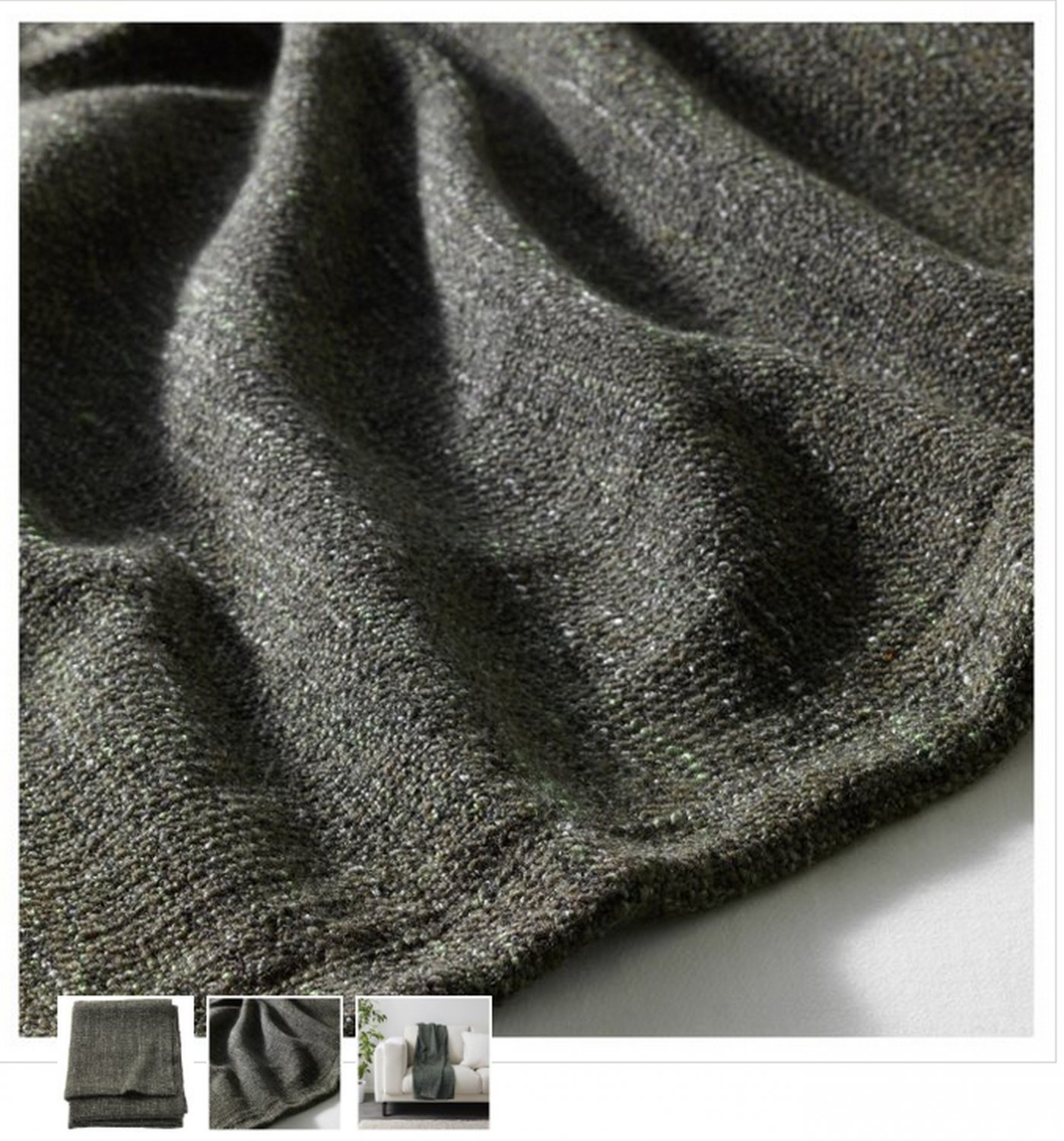 IKEA Gurli GRAY GREEN Throw BLANKET Afghan SOFT Cuddly greygreen New
