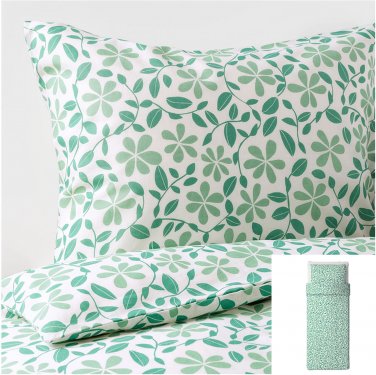 IKEA Juvelblomma TWIN Single Duvet COVER Pillowcase Set GREEN Bold Floral Flowers