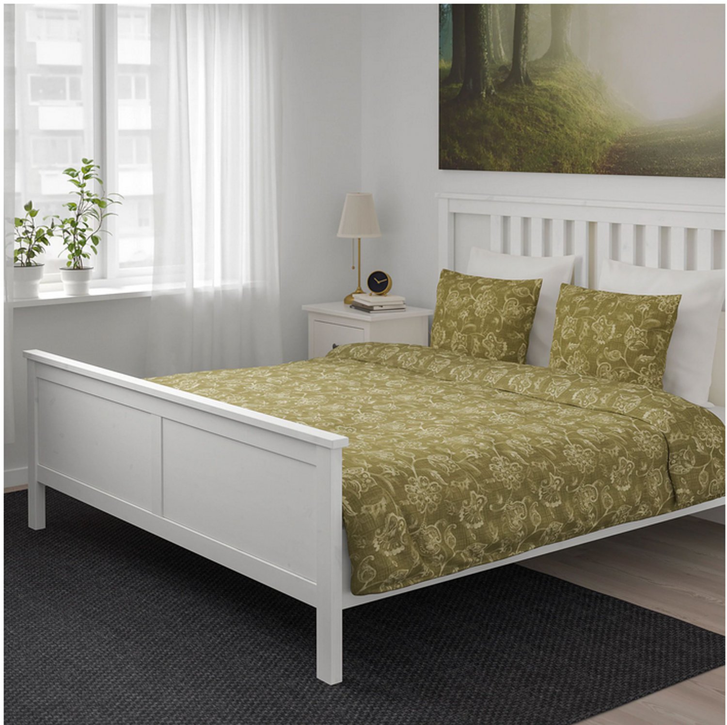IKEA Junimagnolia QUEEN Full Duvet COVER Pillowcases Set GREEN olive ...