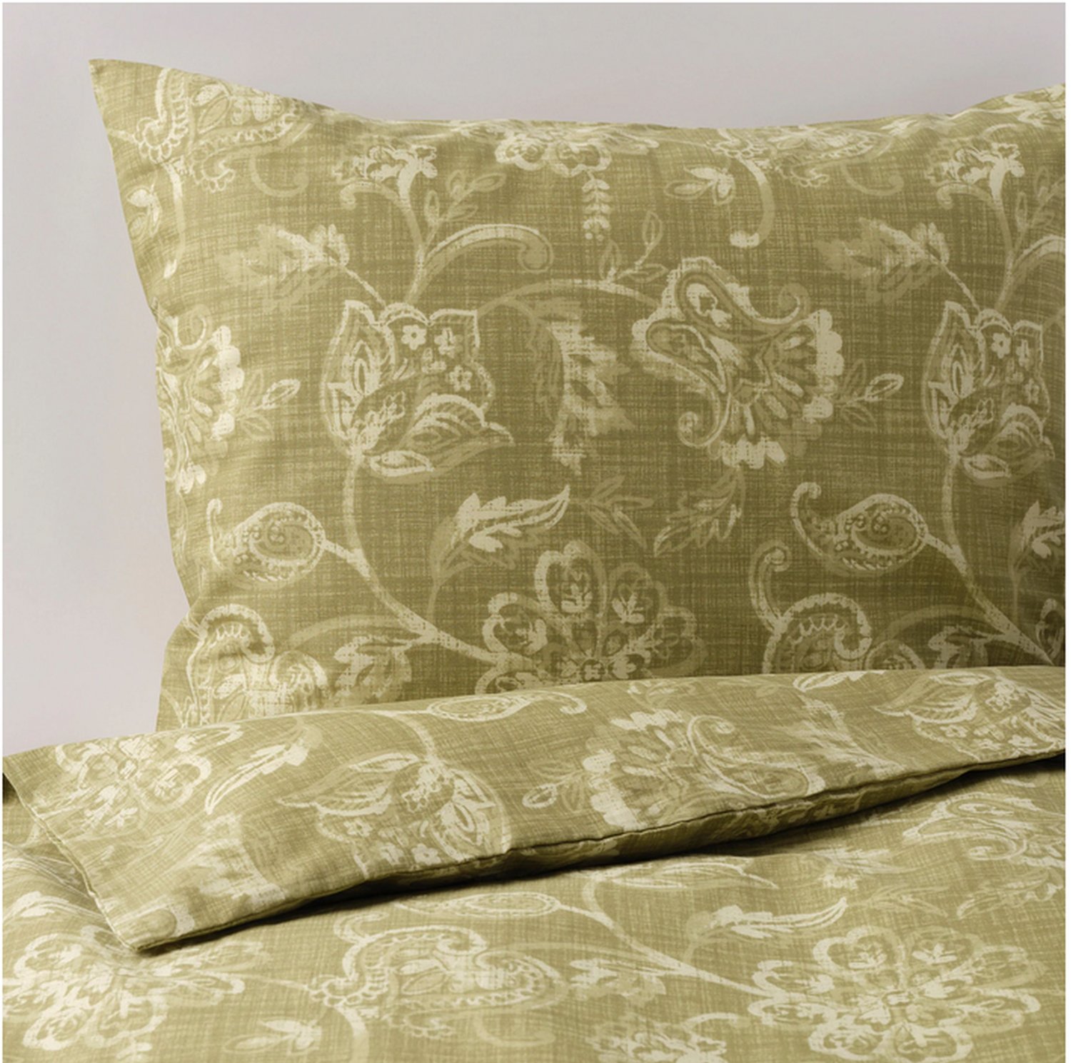 IKEA Junimagnolia KING Duvet COVER Pillowcases Set GREEN olive Floral ...