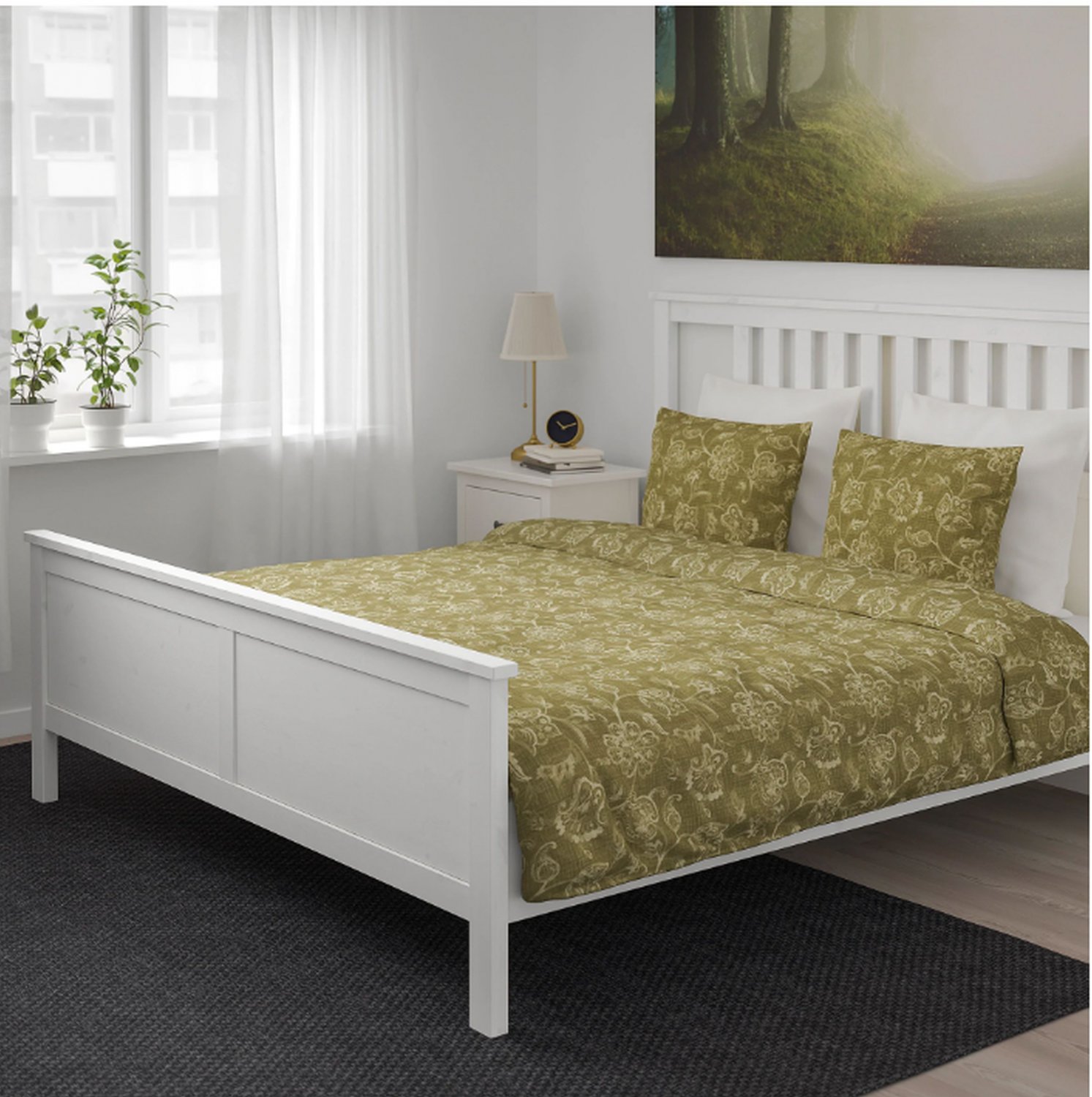 IKEA Junimagnolia KING Duvet COVER Pillowcases Set GREEN olive Floral