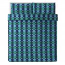 IKEA Krokuslilja Blue Green KING Duvet COVER Pillowcases Set Dots Circles Stripes Retro 60s Modern