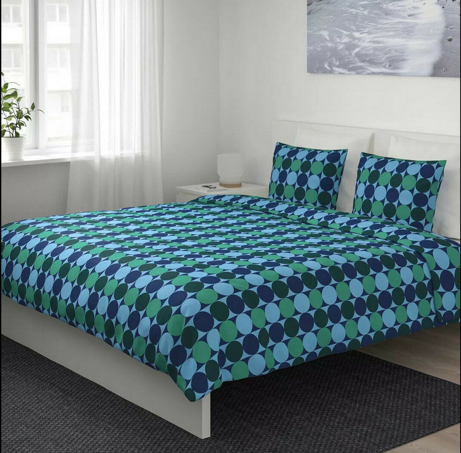 IKEA Krokuslilja Blue Green KING Duvet COVER Pillowcases Set Dots ...