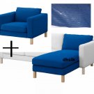 IKEA Karlstad Armchair w add-on Chaise SLIPCOVERS Chair Loungue COVERS Korndal Medium Blue