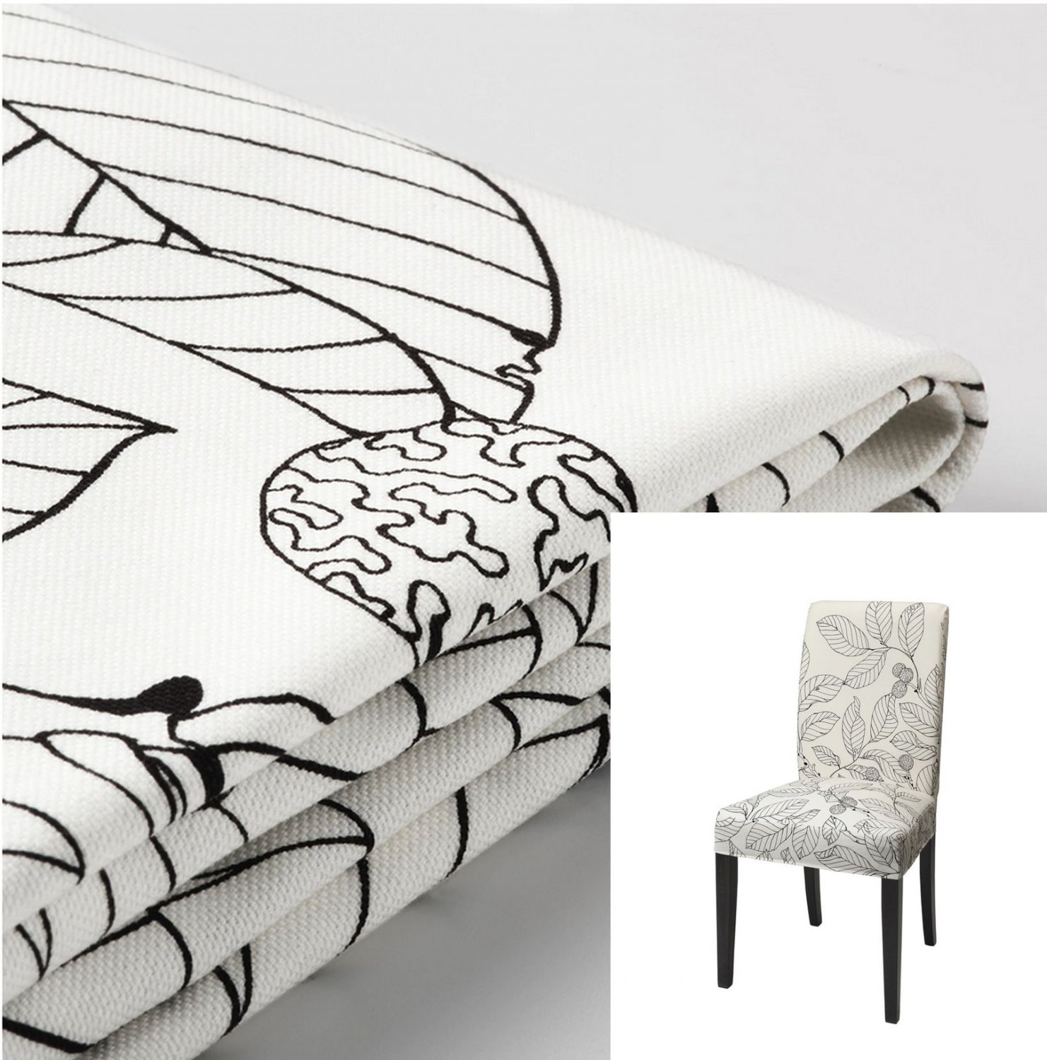 Ikea Henriksdal Chair Slipcover Cover Vislanda Black White Leaf 21 54cm