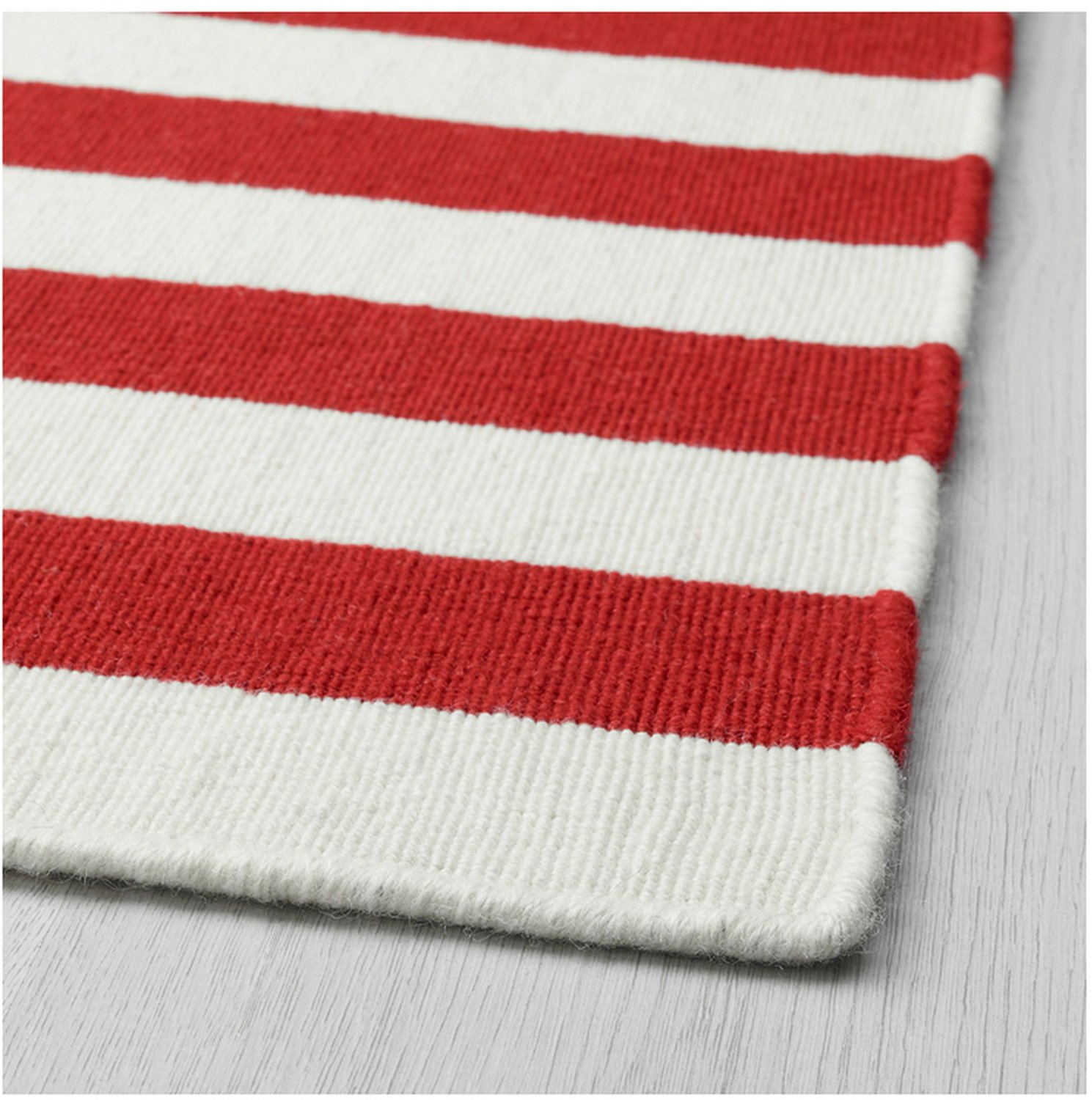 IKEA Stockholm 2017 RED Off White AREA RUG Broken Stripe WOOL FLATWOVEN