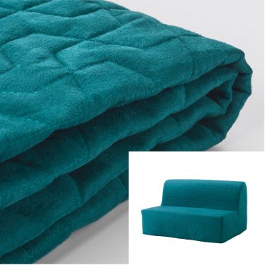 IKEA Lycksele Sofa Bed SLIPCOVER Futon Cover VALLARUM TURQUOISE Green Blue Quilted