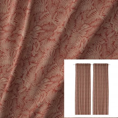 IKEA Hakvinge Drapes CURTAINS  Dark Red Brown 2 Panels Leaf Pattern MCM Rust