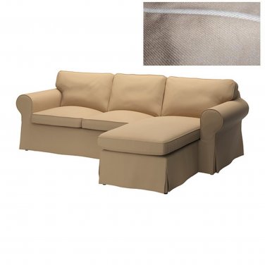 IKEA EKTORP Loveseat sofa with Chaise COVER Slipcover IDEMO BEIGE w Piping