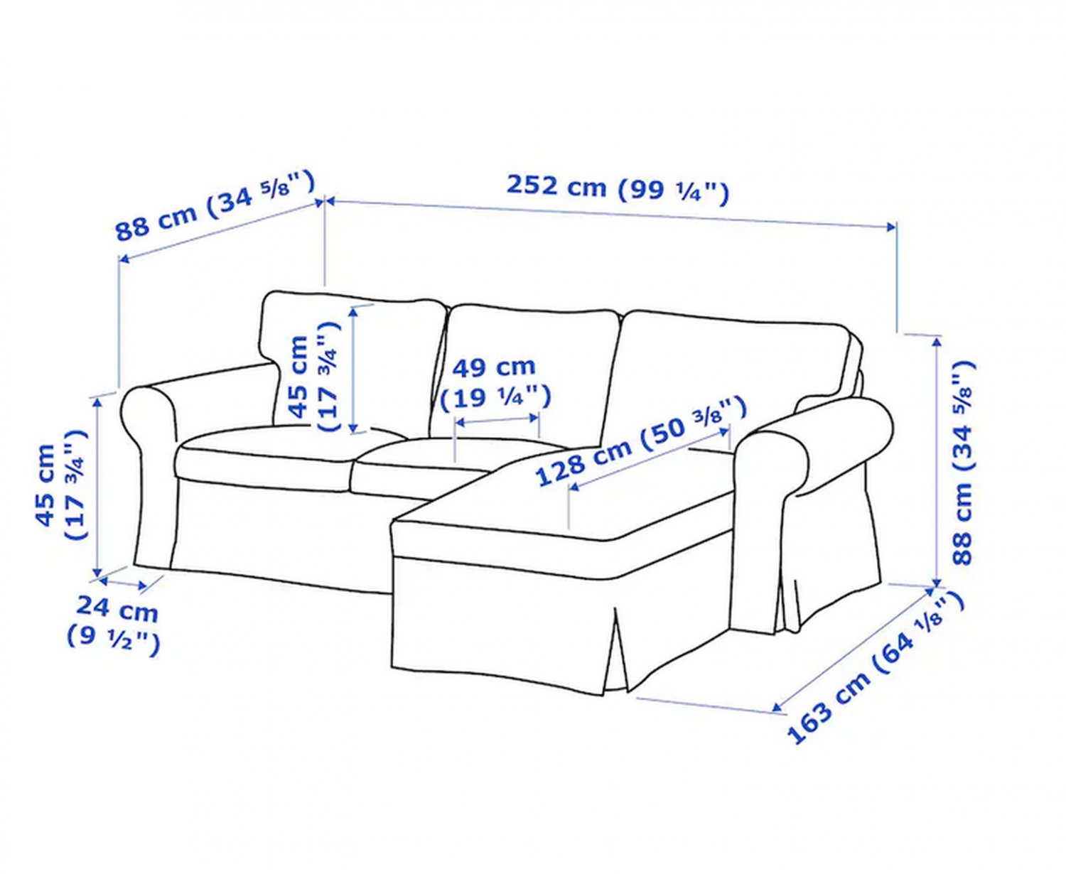 IKEA Ektorp Loveseat sofa w Chaise Lounge COVER 3seat sectional