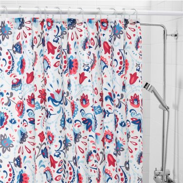Kratten Scandinavian Fl Fabric, Red And Blue Shower Curtain