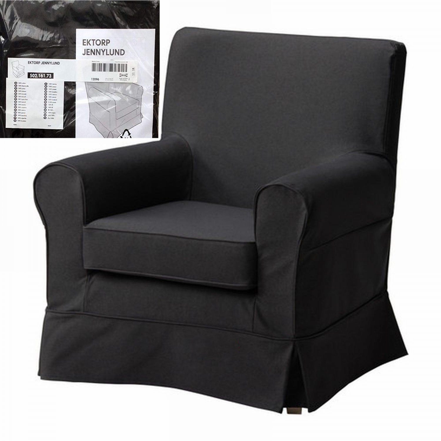IKEA Ektorp JENNYLUND Armchair SLIPCOVER IDEMO BLACK Chair Cover