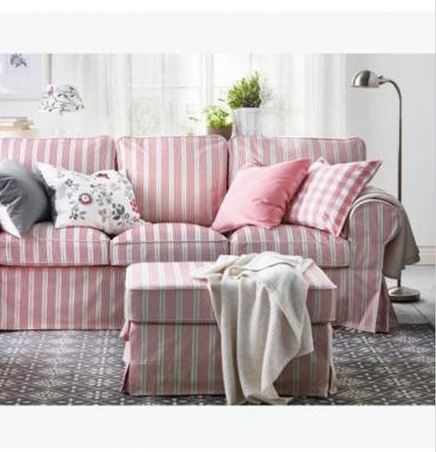 IKEA Ektorp Corner Sofa SLIPCOVER Sectional Cover MOBACKA Stripes RED 2