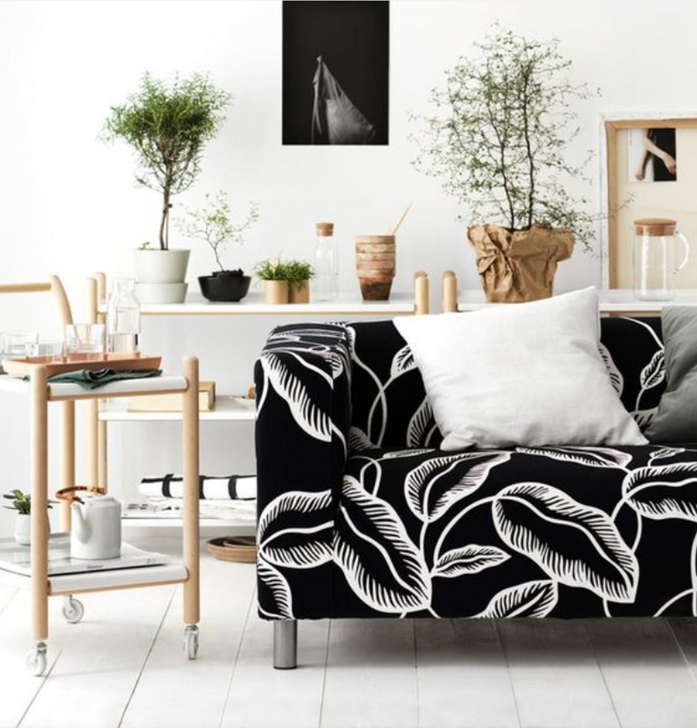 IKEA Klippan SLIPCOVER Loveseat Sofa Cover AVSIKTLIG Black White Leaf Pattern MOD New