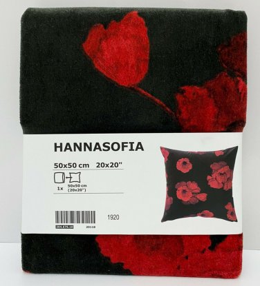 IKEA Hannasofia Cushion COVER Pillow Sham  20" x 20" Velvet RED Black Floral Boho
