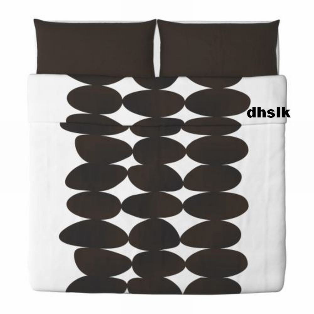 IKEA Kajsa Sten KING Duvet COVER and Pillowcases Set BLACK BROWN Mod Retro OVALS New