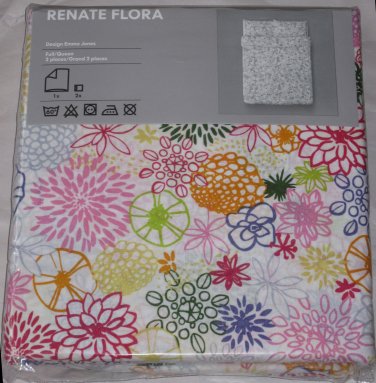 IKEA Renate Flora QUEEN Duvet COVER and Pillowcases Set Floral Multicolor Flowers daisies Emma Jones