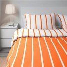 IKEA Tuvbracka QUEEN Full Duvet COVER Pillowcase Set ORANGE White Stripe TUVBRÄCKA Double