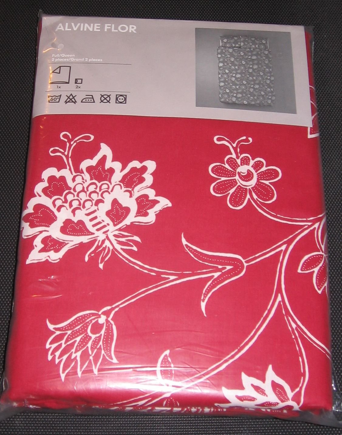 IKEA Alvine Flor RED White QUEEN Full DUVET COVER Set FLORAL MODERN