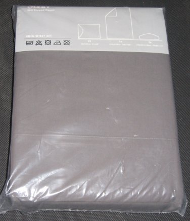 IKEA Oleby KING SHEETS Pillowcases Set GRAY Grey 300 Thread Count