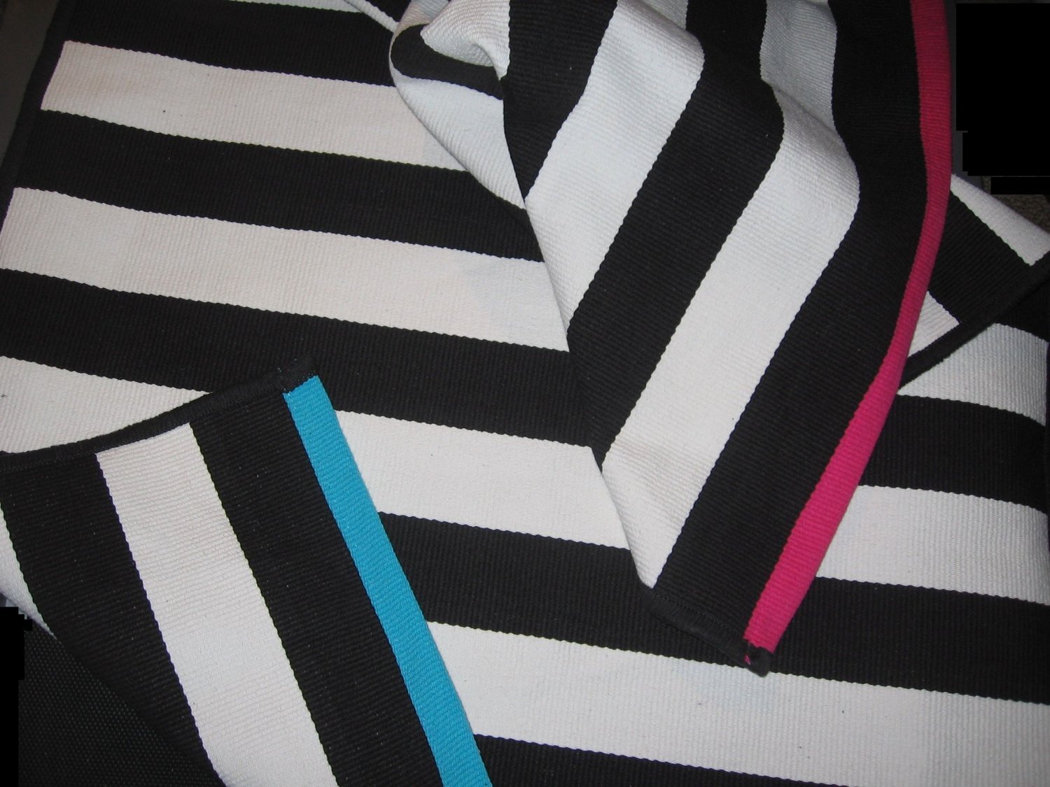 IKEA Myrlilja BLACK White STRIPES Area Throw RUG MAT w pink blue
