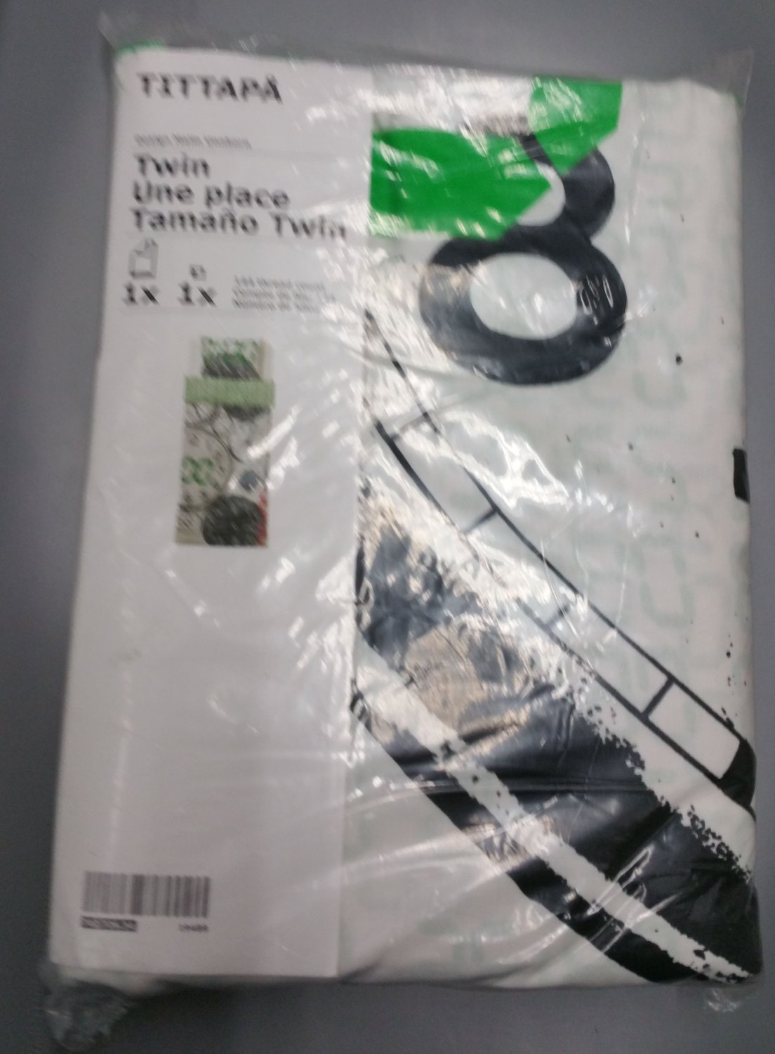 IKEA Tittapa TWIN Duvet COVER Pillowcase Set WHITE Clocks Time Black Green TITTAP&Atilde;�