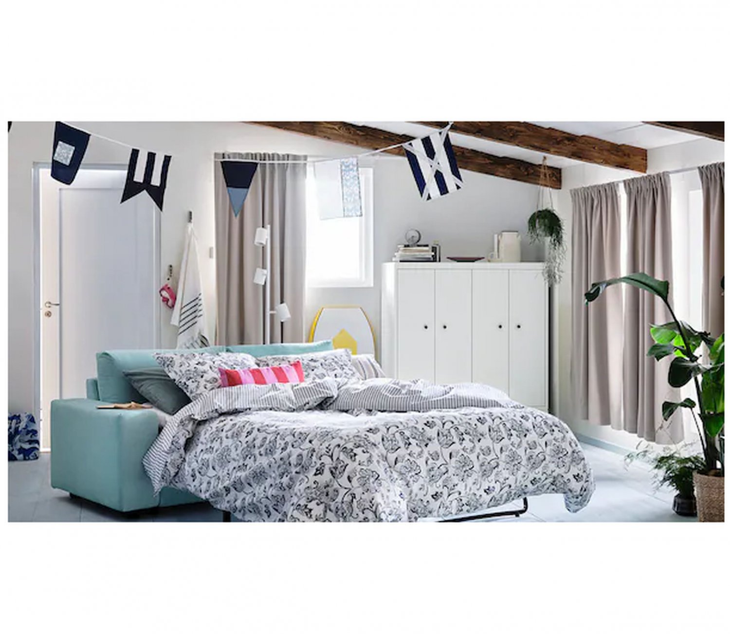 IKEA Junimagnolia KING Duvet COVER and Pillowcases Set BLUE Floral Vine ...