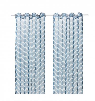 IKEA Sagalill CURTAINS Drapes BLUE White 2 Panels Semi-Sheer 98" Zigzag Batik effect