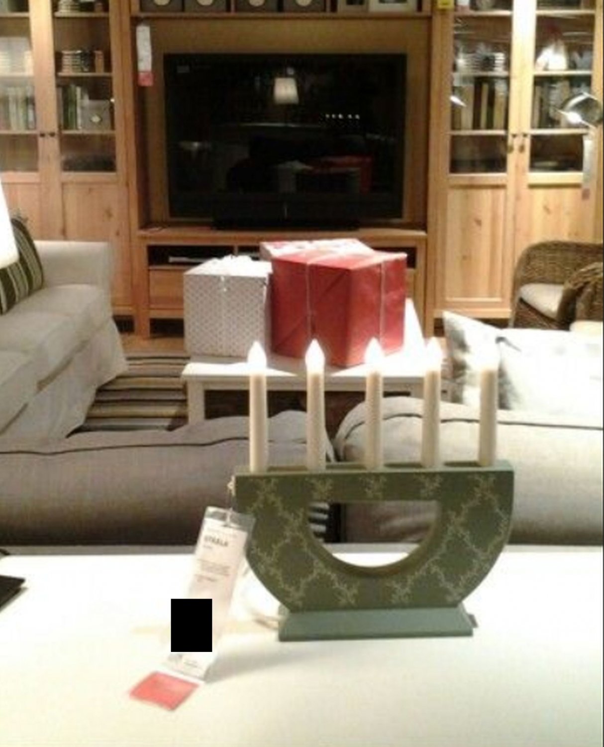 IKEA Strala Christmas CANDELABRA LED 5 Arm GREEN White WOOD Glansa