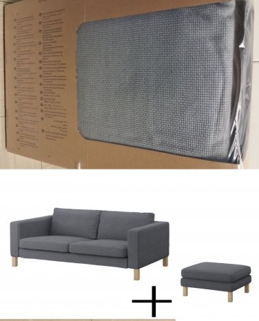 IKEA Karlstad 2 Seat Sofa and Footstool SLIPCOVERS Loveseat Covers KORNDAL MEDIUM GRAY Grey