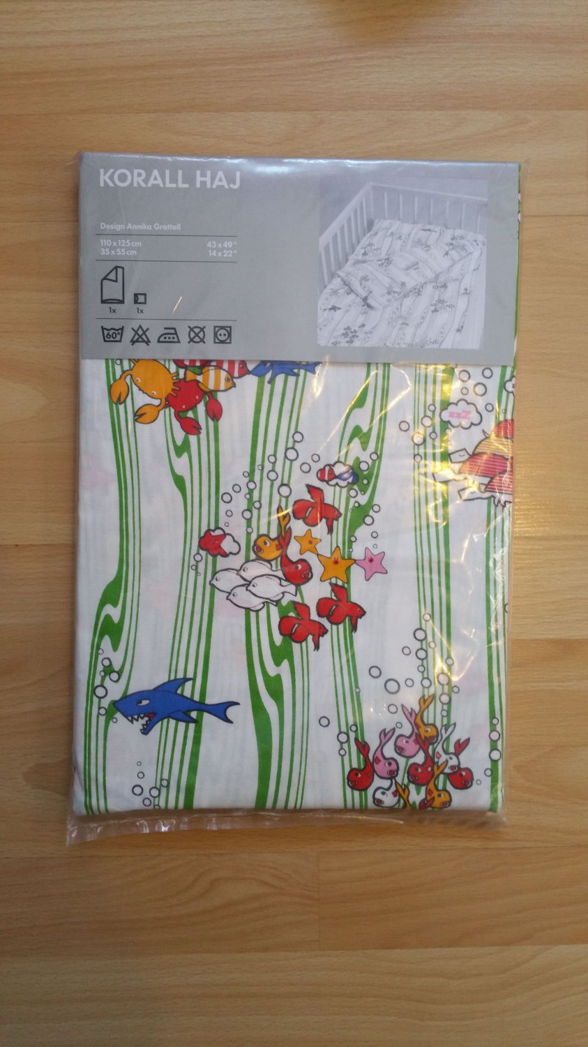 IKEA Korall Haj AQUATIC CRIB Duvet COVER Pillowcase SET Nursery Bedding
