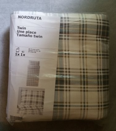 IKEA Nordruta Twin Single DUVET COVER and Pillowcase Set Blue PLAID Flannel Soft Tartan Check Green