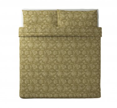 IKEA Junimagnolia KING Duvet COVER Pillowcases Set GREEN olive Floral Vine