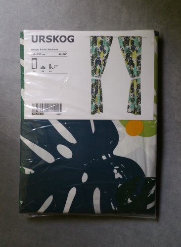IKEA Urskog CURTAINS Drapes w Tie Backs Green Jungle Tropical Print 2 Panels