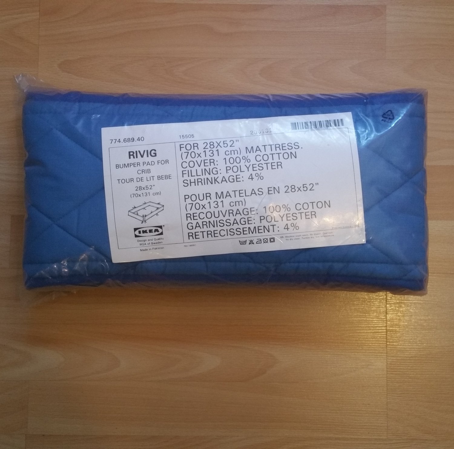 IKEA Rivig Crib BUMPER PAD Blue Quilted Nursery Bedding Unisex