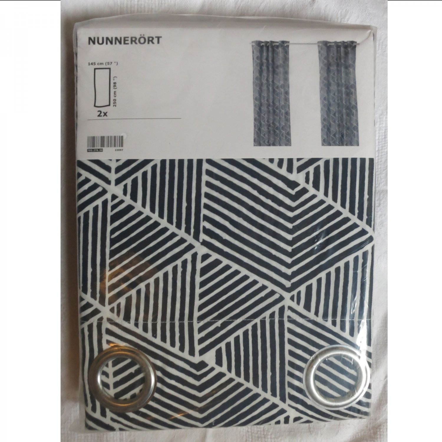 IKEA Nunnerort CURTAINS Drapes 2 Panels Navy Blue White Grommet Eyelet Header 98" NUNNERÃRT
