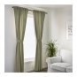 IKEA Ingert CURTAINS Drapes 2 Panels GREEN w tie-backs 98" Heavy Textured Cotton Linen