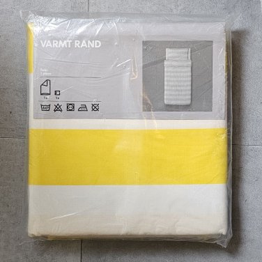 IKEA Varmt Rand TWIN Single Duvet COVER and Pillowcase Set YELLOW White Cabana Stripes