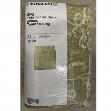 IKEA Junimagnolia KING Duvet COVER Pillowcases Set GREEN olive Floral Vine