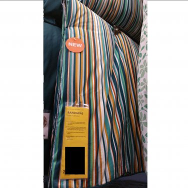 IKEA Randgras Multicolor Green KING Duvet COVER Pillowcases Set RANDGRÃS Stripes Piping Edge