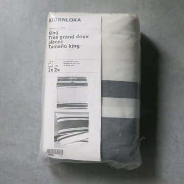 IKEA Bjornloka KING Duvet COVER Set BLACK GRAY White Yarn Dyed SOFT Grey BJ&Atilde;�RNLOKA